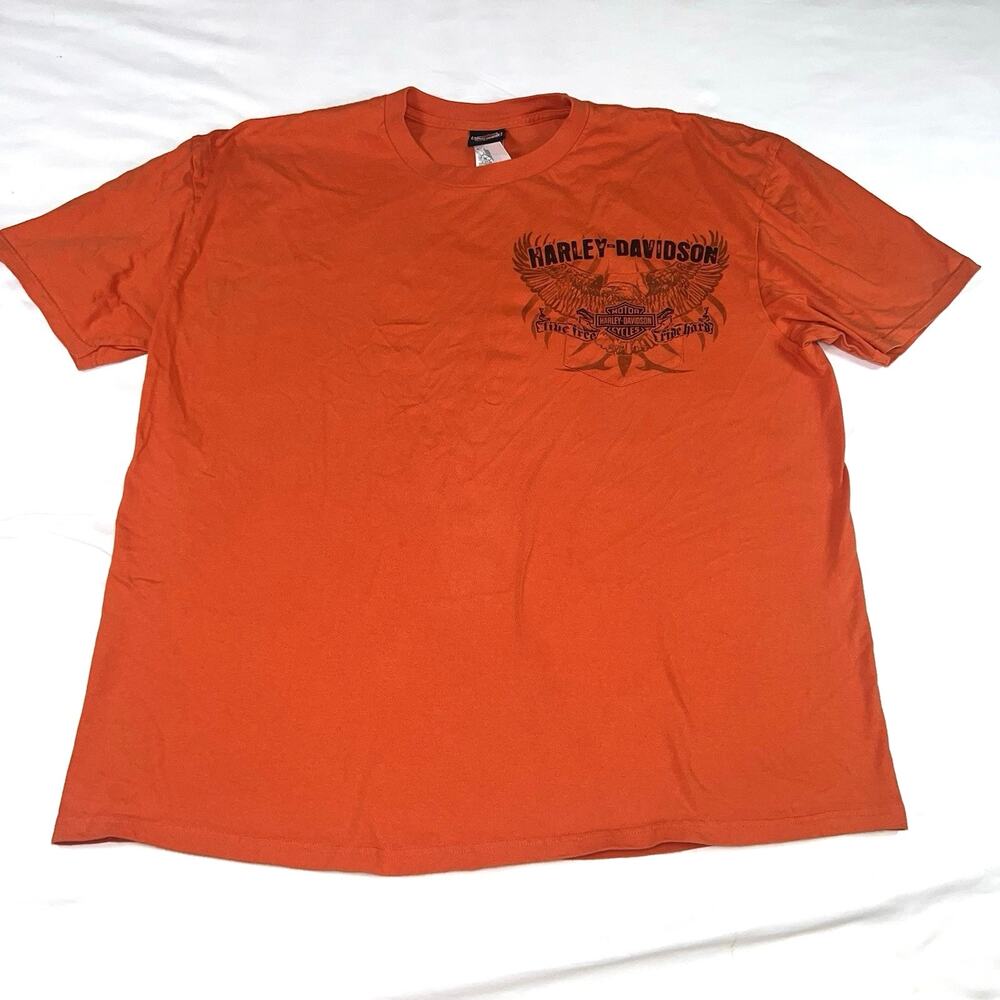HARLEY DAVIDSON T-Shirt Men Size 3XL Orange America Eagle Denton Texas 2010 Tee